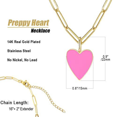 Meeran Heart Necklace for Women Girls,Preppy Jewelry Dainty Paperclip Chain Necklace for Women,Cute Pink Heart Preppy Necklaces 16+2 Inches - Image 5