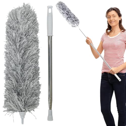 Armo Extendable Feather Duster With Soft Silicone Cap Microfiber Telescopic Long Handheld Duster For Heigh Ceiling Cobweb Fan Blinds Roof Cleaning