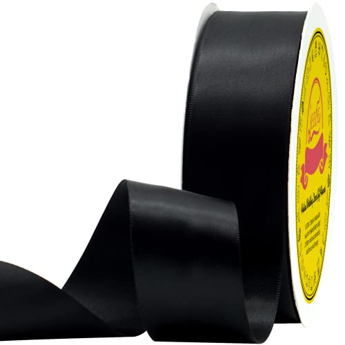 Image of Double Face Black Satin Ribbon 1-1 /2 inch X 50 Yards Polyester Black Ribbon for Gift Wrapping Weddings Party Hair Bow Invitation Decorations and More