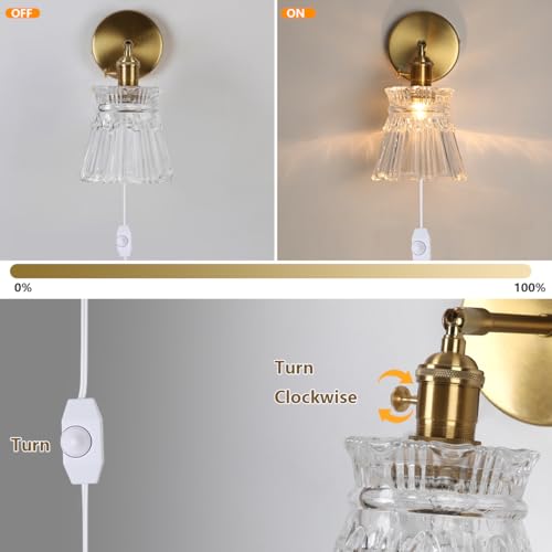 Image of Sedelan Plug in Wall Sconce, Victorian Wall Sconce, Vintage Wall Sconces Indoor, Glass Wall Lamp,Dimmable Mid Century Sconce Modern Bathroom Vanity Light Plug in, Over Mirror for Bedroom Stairway