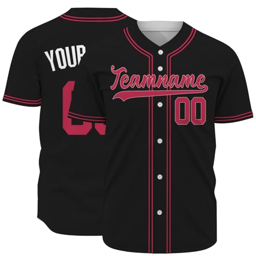 Camiseta personalizada de béisbol blanca, negra y roja sin estampados para hombres, mujeres y niños miniatura 1