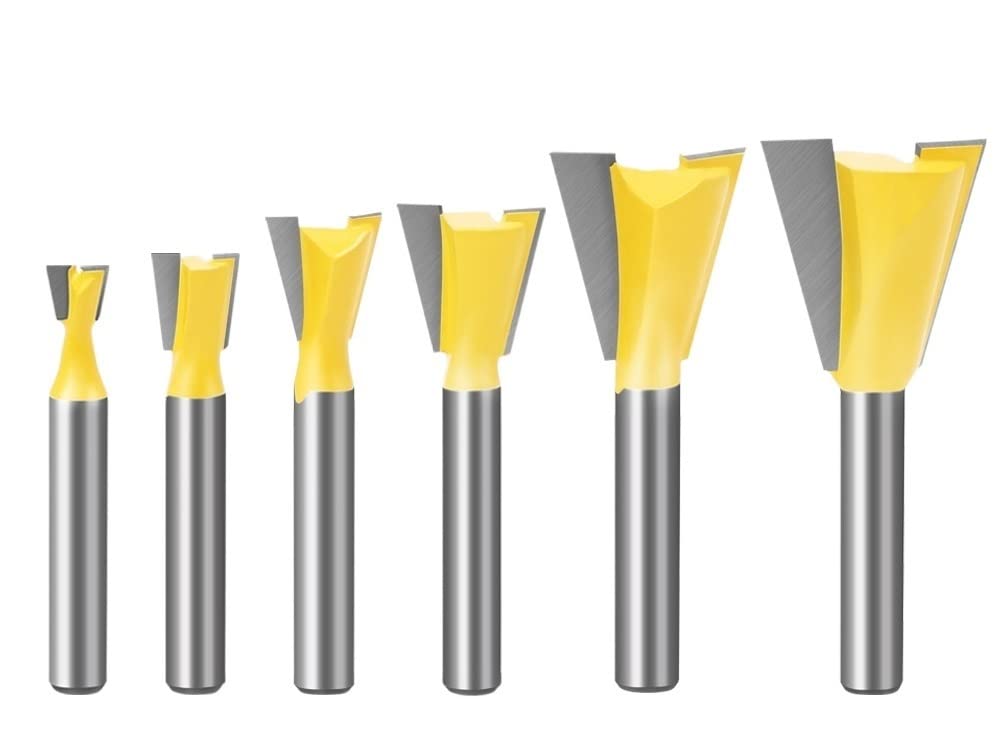 1 pc/6 sztuk lub 6 sztuk 6mm Shank 1/4 zestaw do frezowania jaskółczego ogona 3/8 ''1/2'' 5/8 ''3/4 ''narzędzia do obróbki drewna grawerowanie do drewna(6pcs 6.35mm ste)