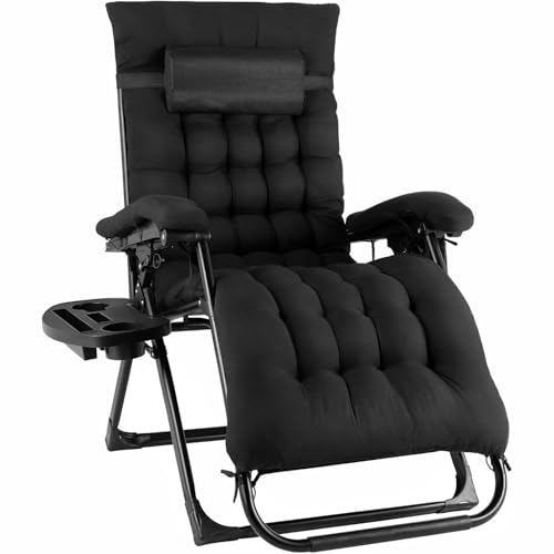 TLGREEN transats Jardin extérieur Pliables, Bain de Soleil avec Coussin, Fauteuil élargie, Dossier réglable, Porte-gobelet, Charge Max 160 kg, pour...