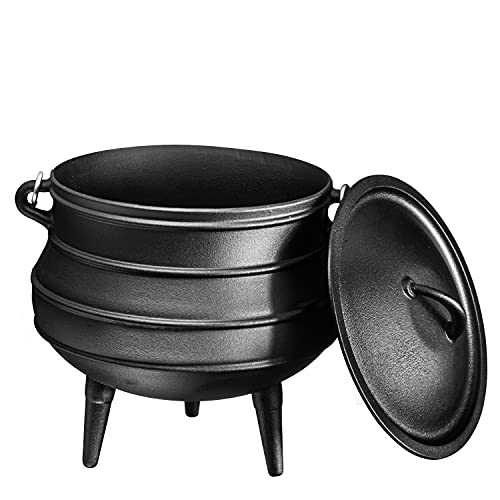 Bruntmor Pre-Seasoned Cauldron Cast Iron | 10 Quarts - African Potjie Pot With Lid | 3 Legs For Even Heat Distribution - Premium Camping Cookware For Campfire, Coals And Fireplace Cooking (Large) #TOP3