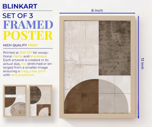 Image of BLINKART Set of 3 VINTAGE GEOMETRIC ARCHES BROWN Natural Brown Frame Painting for Wall Decoration - Modern Art Wall Decor Framed Painting for Living Room Bedroom - Framed Wall Posters /Paintings (8X12 inch)
