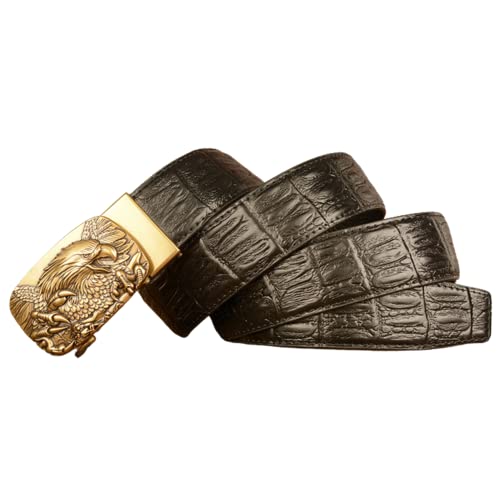 Men's Ratchet Dress Belt - Engraved Western Eagle Gold Buckle With Crocodile Embossed Strap2