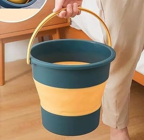 Image of VINSU Silicone Bucket Water Proof, PVC Coated Collapsible Foldaway Bucket with Handle Fordable Pail for Outdoor Camping /Car Washing /Fishing /Hiking /Travelling, Portable (Orange Foldable Bucket)