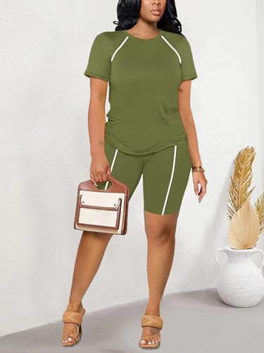 STOLKISS Women's 2 Piece Casual Fashion Sports Solid Color Suit short Sleeve top and Pants Set Seatshirts Green S — view 5