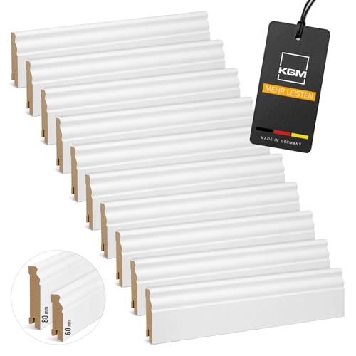 Vorteilspack KGM Hamburger Sockelleiste ECO Altberliner Profil – Weiß folierte MDF Fußbodenleiste Kurzlänge – Maße: 2200 x 19 x 60 mm – 10 Stück