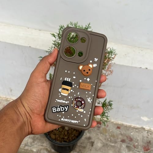 Image of Pikkme Back Cover for OnePlus Nord 3 5G | Cute Fun Cartoon 3D Bear Silicone Full Body Protection Bumper Case (Brown)