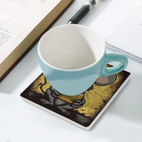 6 dessous de verre carrés en céramique Rat et fromage pour la table - 6