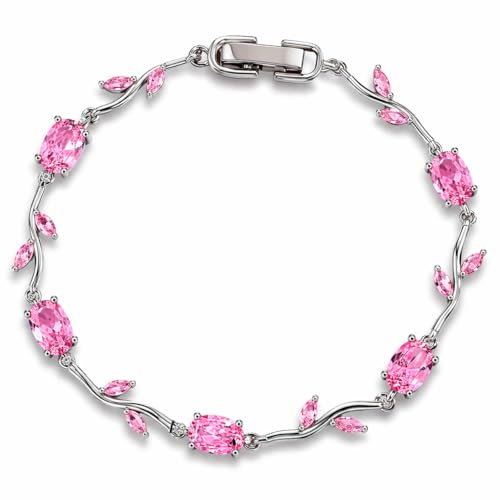 Image of Zevarna Tulip Bracelet for Women Stylish | Silver Toned Pink Crystal Floral Tulip Bracelet for Girls & Women | Rapunzel Inspired | Romantic Gift Jewellery