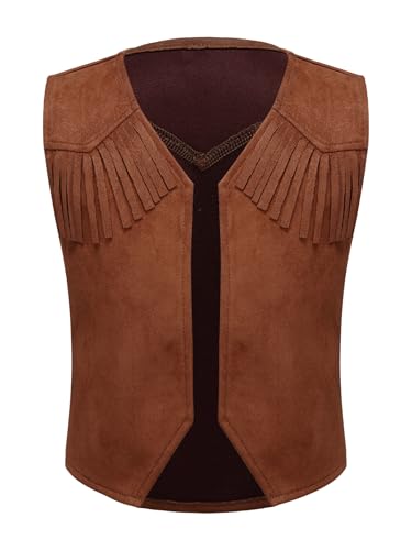 Kids Western Rodeo Cowboy Fringe Open Front Vest Coat Theme Party Dress Up3