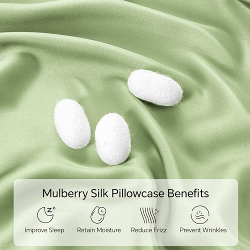 Image of INFIIXSO Silk Pillow Cases 2 Pack Standard Size, Ultra Smooth & Soft Mulberry Silk Pillow Case for Hair and Skin, Breathable Cooling Silk Pillowcase with Hidden Zipper (Sage Green, 20x26 Inches)