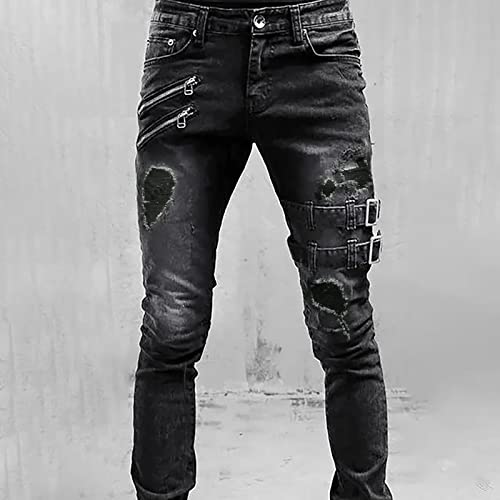 Men's Ripped Jeans Slim Fit Stretch Skinny Jeans for Men Moto Biker Straight Fit Denim Pants Punk Hip Hop Trouser4