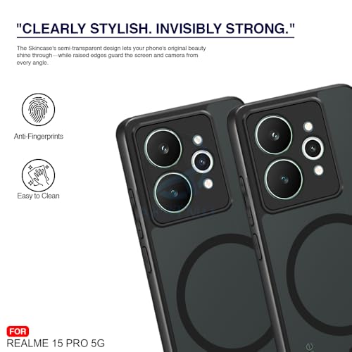 Image of AESTMO Realme 15 Pro 5G Back Cover | 360 Protection | Matte Frosted Hard Back Translucent | Compatible with MagSafe Accessories for Realme 15 Pro 5G (MagSafe Matte Hard Black Bumber)
