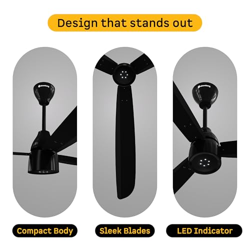 Image of atomberg Renesa Enzel 1400mm BLDC Ceiling Fan with Remote | BEE 5 star | High Air Delivery | LED Speed Indicator | Low Noise | Sleek Design | Power Saving | 3 Year Warranty | Gloss black