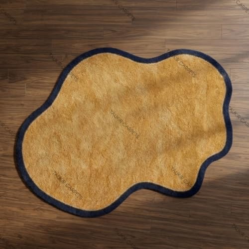 Image of Irregular Shag Area Rug, Super Soft Fluffy Plush Carpet, Modern Organic Shape Floor Rug for Living Room, 6 x 8 Feet (182.88 x 243.84 cm) Yellow /Blue