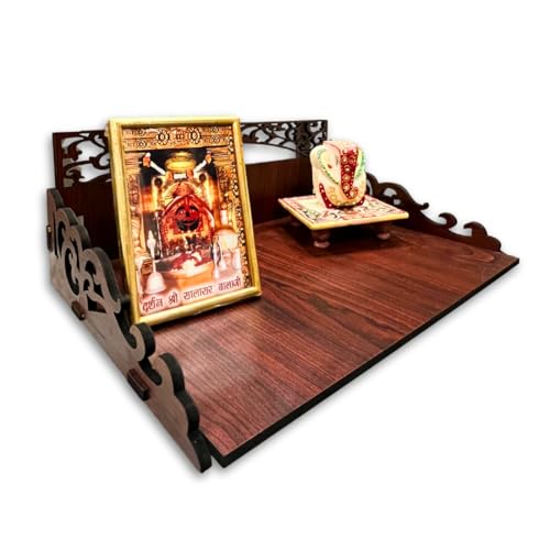 Image of Zesta Wooden Mandir for Home Big Size | DIY Pooja Mandir with LED Spot Light | Devghar Cabinet for Living Room or Office | Wall Mounted Pooja Unit for Home (Brown Small)