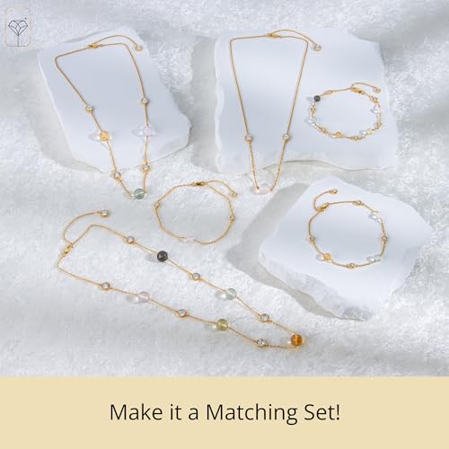 Image of MAX + STONE 18K Gold Over 925 Sterling Silver Gemstones and Lab Grown Diamond Bracelet | 7 Inches Natural Gemstone Bracelets for Women| Hypoallergenic Sterling Silver Bracelet
