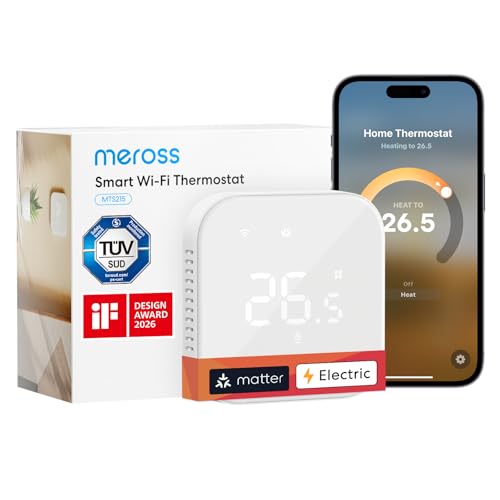Meross Smart Thermostat for Electric Underfloor Heating WiFi Thermostat Works with Matter HomeKit Alexa Google and Home Assistant Smart Heating with Timer App Control Energy Saving Hubless