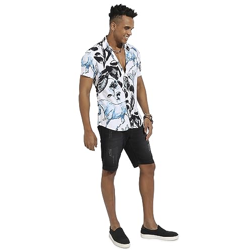 Image of Campus Sutra Men's Regular Fit Shirt (CBSSM23 CSMSSRT5732 Black:Blue