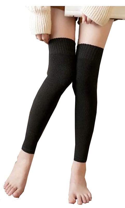 City Brand Women's & Girl's Winter Warm Velvet Over Knee High Footless Socks Long Leg Warmers (Black)-image-10
