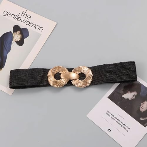 Circle Metal Buckle with Dress Suit Jacket Coat Wide Waist Belt for Women Stretchy Waist Cincher Belt4