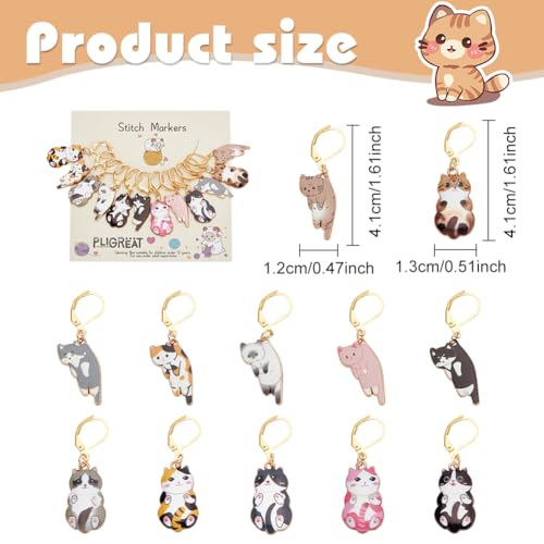 PLIGREAT 12 Pcs Colorful Cute Kitten Stitch Markers Knitting Locking Marker for Grandma Woman Weaving Sewing Quilting DIY Gifts Jewelry Making Accessories Crochet Markers with Lobster Claw Clasp - Image 2