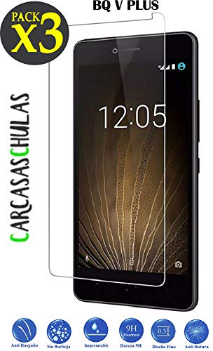 carcasaschulas BQ V Plusu00a0u0096u00a0Pack 3u00a0unitésu00a0u0096u00a0en Verre trempéu00a0u0096u00a0Protecteur d'écran