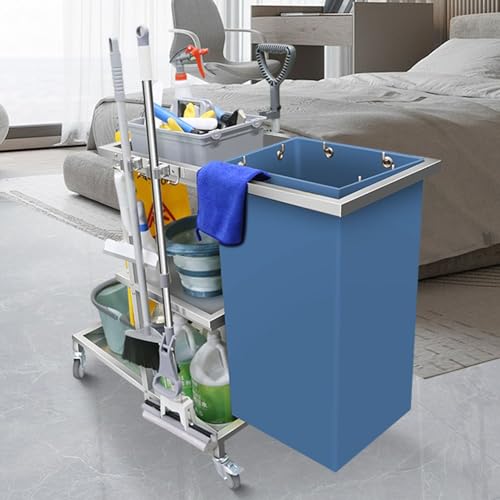Carro de limpieza resistente, carrito de limpieza de acero inoxidable con soporte para escoba, carrito utilitario rodante para hotel, supermercado, oficina