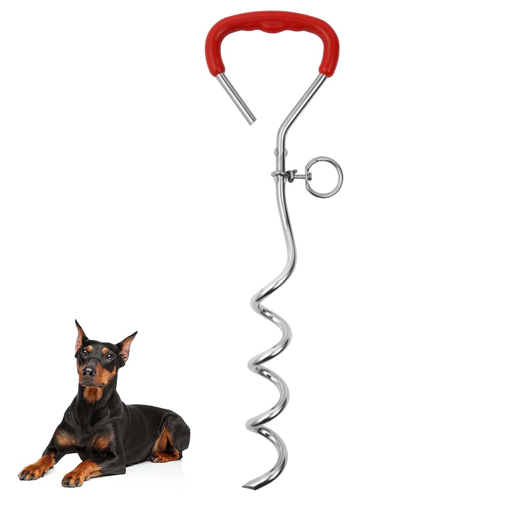 Aomig 20FT Dog Tie Out Stake, Heavy Duty Dog Spiral Ground Stake, Sturdy Dog Lead Stake, Steel Spiral Ground Dog Spike