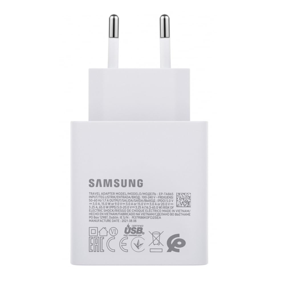 Samsung Ładowarka USB C 65W Ultra Szybki Zasilacz USB - C na USB, ładowarka Samsung szybkie ładowanie, oryginalny, bez kabla, biały