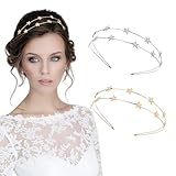 Qianyu 2 Pcs Star Rhinestone Headbands for Women Sparkly Star Metal Headpiece Bridal Elastic Hair Hoop Hair Styling Accessories Ornaments Washing Clip Head Bands for Women and Girls