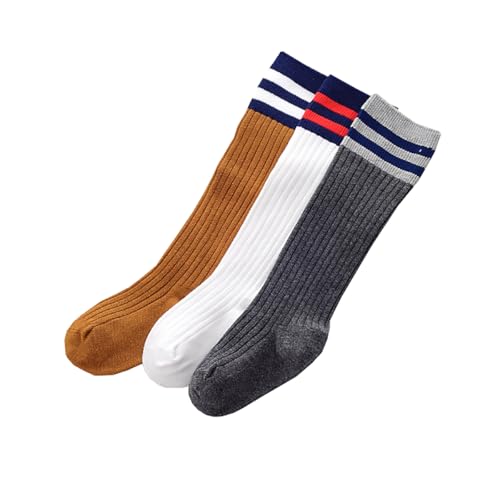 Kid Girls Stripe Assorted Knee High Socks Knit School Uniform Dress Socks Toddler Long Tube Seamless Stockings