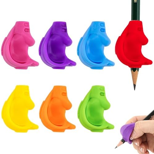 TOCCOOL Pencil Grips, Cross Grips, Pencil Training Device, Pen Grips, Ergonomic Writing Aid with Right and Left Hands (7 PCS Red Orange Yellow Blue Pink Purple Green)