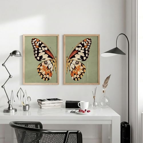 Image of TheMakerly Set of 2 Butterfly Framed Wall Painting for Living Room | Modern Aesthetic Butterfly Wall Art Frames | Nature Inspired Wall Decor for Bedroom, Hall & Office (M.5, 10x13 inches)