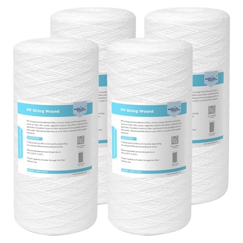 Membrane Solutions 5 Micron 10''x4.5'' String Wound Whole House Water Filter Replacement Cartridge Universal Sediment Filters for Well Water - 4 Pack, WPP-F10B-5