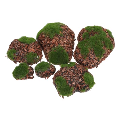 IWOWHERO Realistic Faux Moss Stones for Garden 6 Pack Decorative Artificial Moss Rocks Craft Moss Decor for Landscape DIY