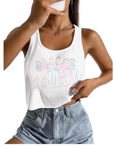 AMWIPE Magical Tank Tops for Women Magic Princess Shirt Magic Kingdom Graphic Tee Holiday Sleeveless Crop Tops