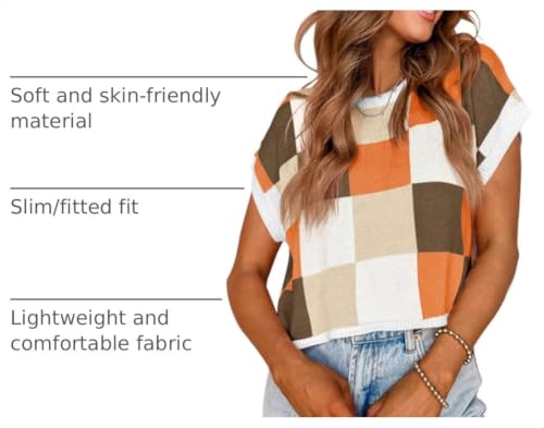 Image of Saodimallsu Womens Cap Sleeve Crop Tops Summer Color Block Knit Sweater