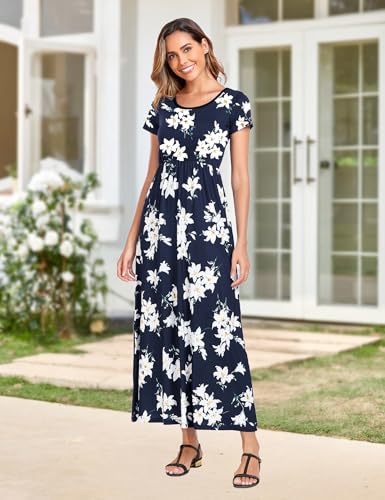 Image of Lacavocor Womens Short Sleeve Maxi Dresses Empire Waist Long Dress