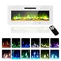 Amerlife 40" Electric Fireplace Wall Mounted, Recessed and Freestanding, Fireplace Heater W/12 Flame Color and Brightness, Touch Screen & Remote Control, Log Set & Crystal Included, White