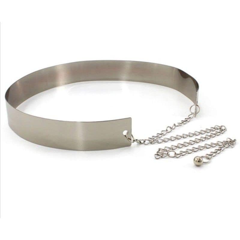 SATYAM KRAFT Women Waist Belt for Dress, Saree, Dresses, Jeans | Stylish Metal Plate Adjustable Silver Belt for Ladies, Girls | Western & Traditional Chain Belt | Party Wedding Fashion (3.5 cm Wide) 3