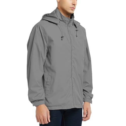 Image of Mywu Men's Water-resistant Rain Jacket Lightweight Windbreaker Hooded Rain Coat for Adults Outdoor Hiking Camping