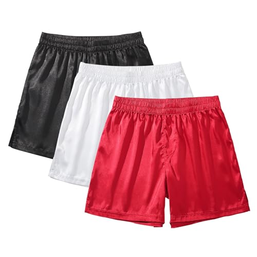 Image of AMY COULEE Mens Satin Boxer Shorts Silky Lightweight Pajama Bottoms Split Side Lounge Sleep Shorts