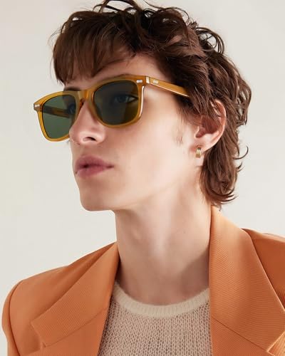 Image of CARFIA Thick Polarized Sunglasses for Men UV400 Protection, Retro Square Hand-crafted Acetate Driving Shades CA5356