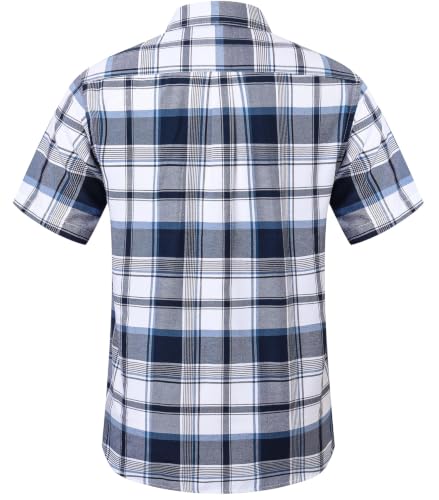 Image of SANGTREE Men's Premium Oxford Cotton Short Sleeve Shirts, Classic Stripes, Ideal for Business & Leisure,Navy White,Medium
