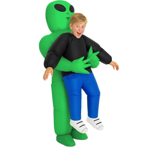GGEROU Inflatable Alien Costume Adults & Kids Riding Alien Inflatable Costume Blow up Halloween Costume Funny Party for Halloween Cosplay Parties (KidsAlien)