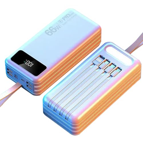 Portable Charger Power Bank, 100000mAh Fast Charging External Battery Pack with Built in USB-C(22.5W) and iOS(20W) Output Cable, Powerbank for Camping Travel(Size:80000Mah,Color:White)